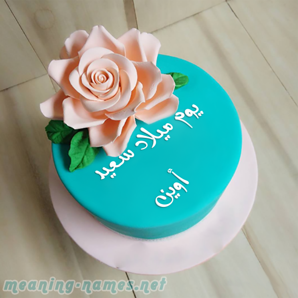 كيكه تركواز مع ورده كبيره صورة اسم أوين owen