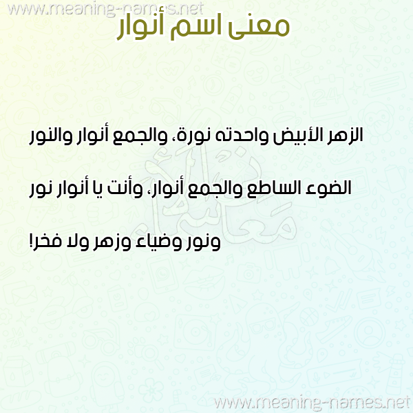 معاني الأسماء على صورة صورة اسم أنوار Anwar