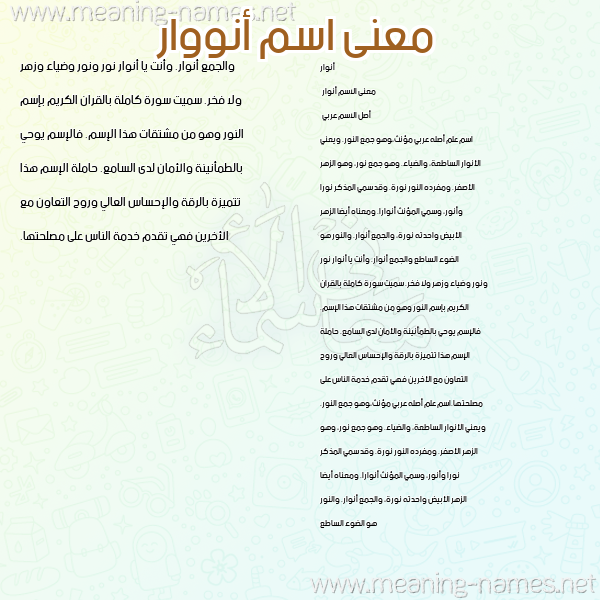 صورة اسم أنووار Anwar معاني الأسماء على صورة صورة اسم أنووار Anwar معاني الأسماء على صورة
