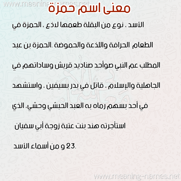 صورة اسم حمزة Hamza معاني الأسماء على صورة