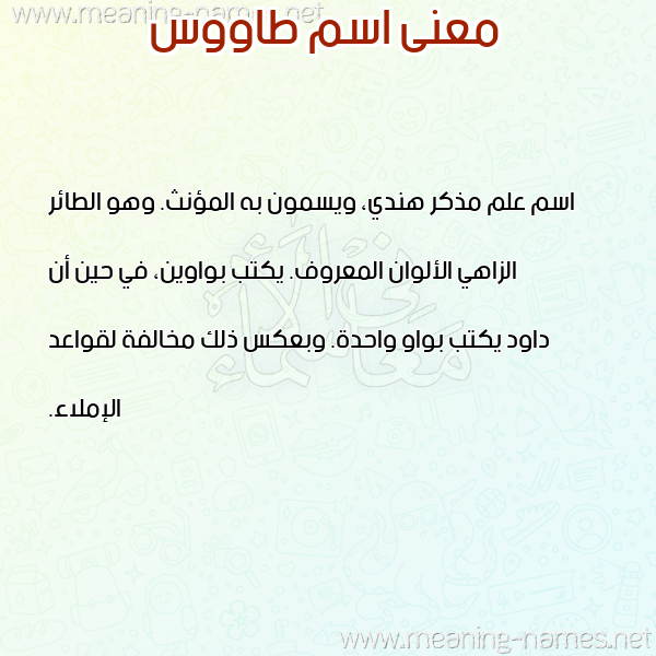 صورة اسم طاووس TAOOS معاني الأسماء على صورة