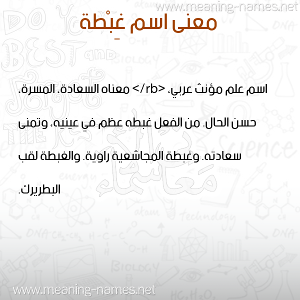 معاني الأسماء على صورة صورة اسم غِبْطة GHEBTH معاني الأسماء على صورة صورة اسم غِبْطة GHEBTH