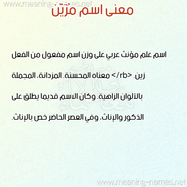 صورة اسم مُزَيَّن MOZAIAN معاني الأسماء على صورة