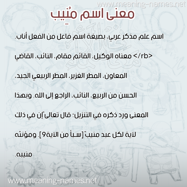 معاني الأسماء على صورة صورة اسم مُنِيب MONEIB معاني الأسماء على صورة صورة اسم مُنِيب MONEIB