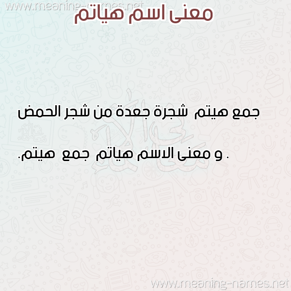 معاني الأسماء على صورة صورة اسم هياتم Hyatm معاني الأسماء على صورة صورة اسم هياتم Hyatm