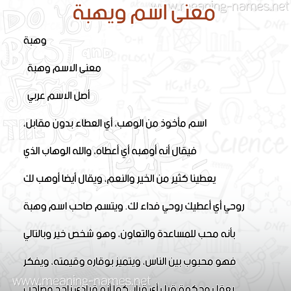 معاني الأسماء على صورة صورة اسم ويهبة Wahba