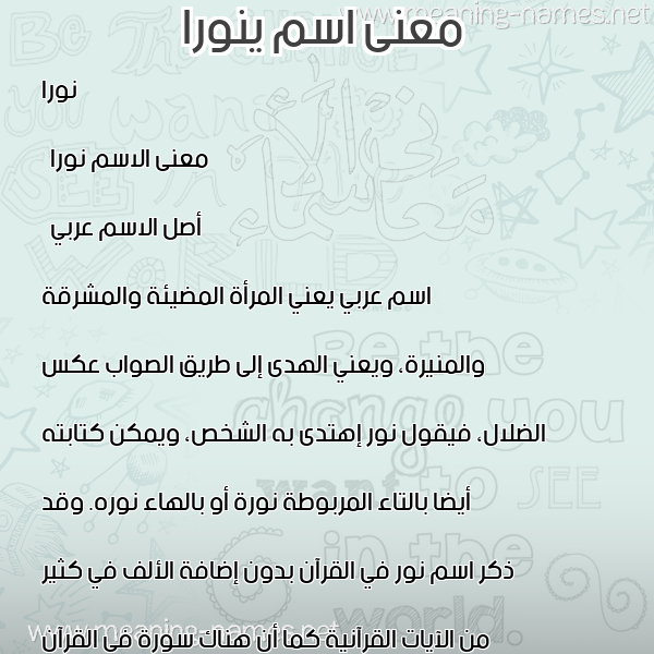 معاني الأسماء على صورة صورة اسم ينورا Noura معاني الأسماء على صورة صورة اسم ينورا Noura