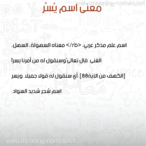 معاني الأسماء على صورة صورة اسم يُسْر yosr